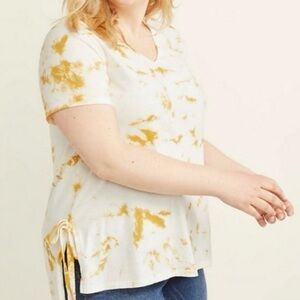 Lane Bryant | Yellow Tie-Dye 100% Cotton V-Neck Side-Tie T-Shirt Sz 22/24